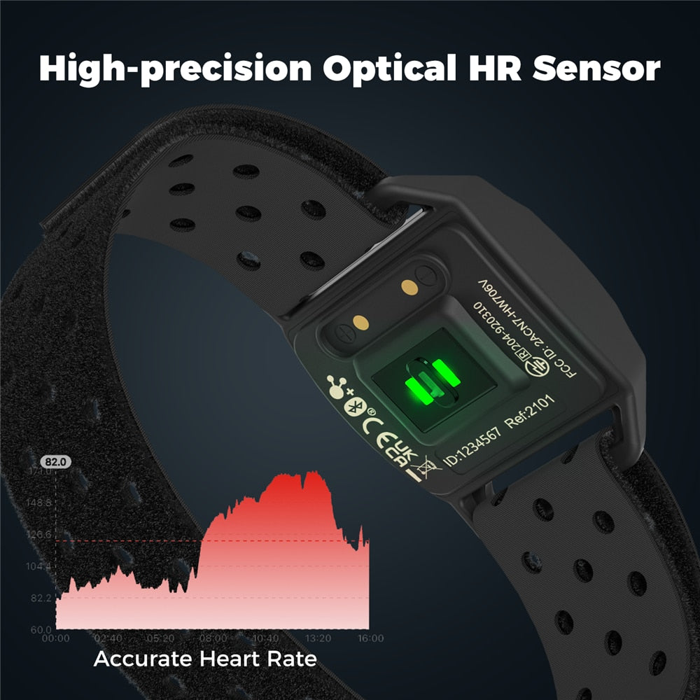 Brassard de moniteur de fréquence cardiaque optique compatible CooSpo Bluetooth et ANT+ Garmin Wahoo et Peloton
